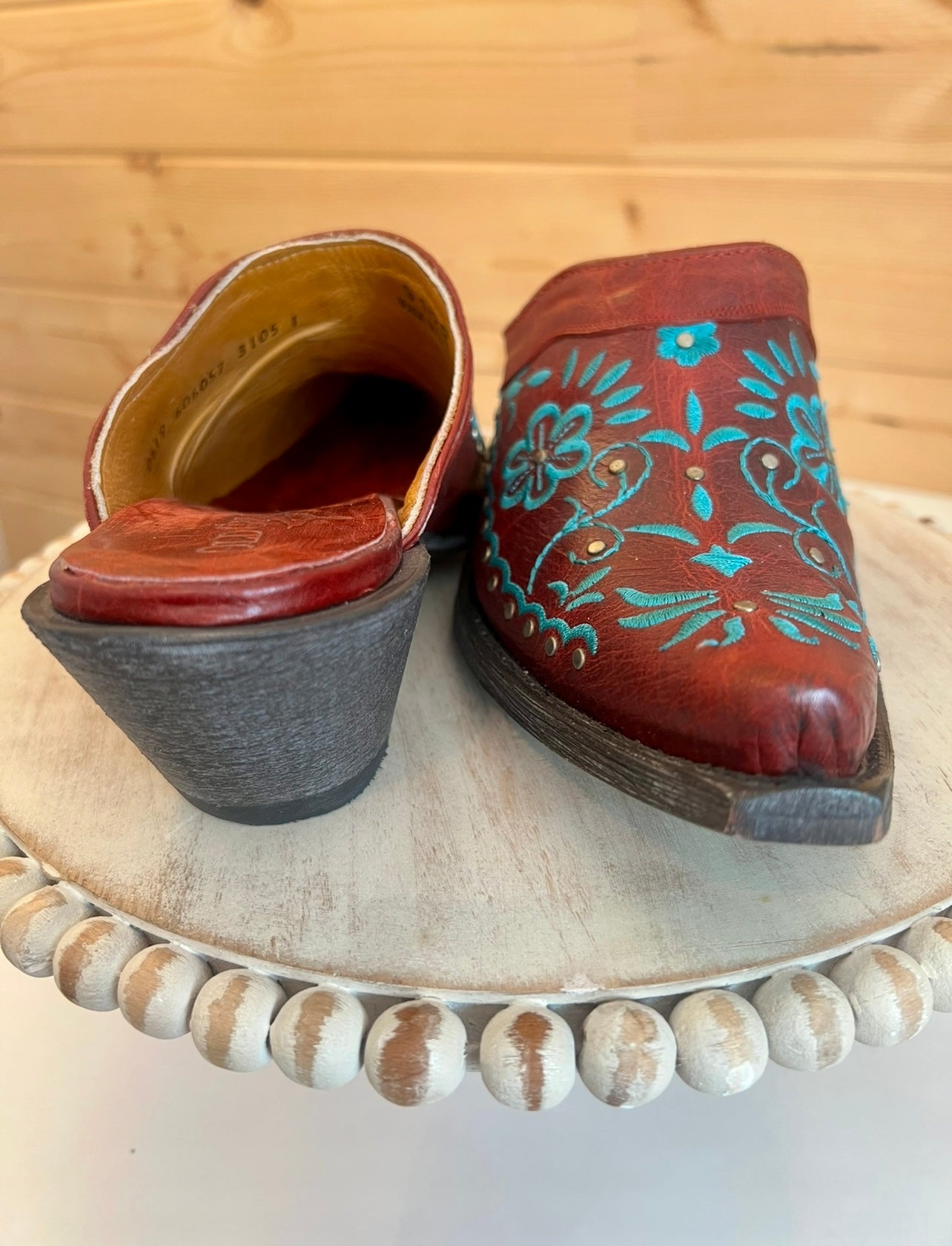 OLD GRING AMBER ML3105-1 RED TURQUOISE FLORAL EMBROIDERED LEATHER MULES