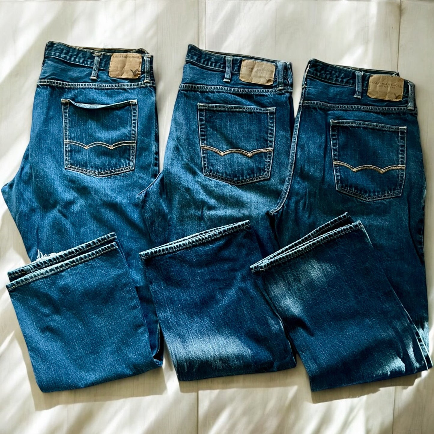 ‼️SOLD‼️ AE AMERICAN EAGLE OUTFITTERS BOOTCUT MENS JEANS 38X32 LOT of 3