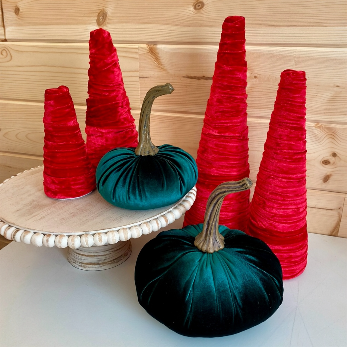 LARGE VELVET PUMPKIN - HUNTER GREEN