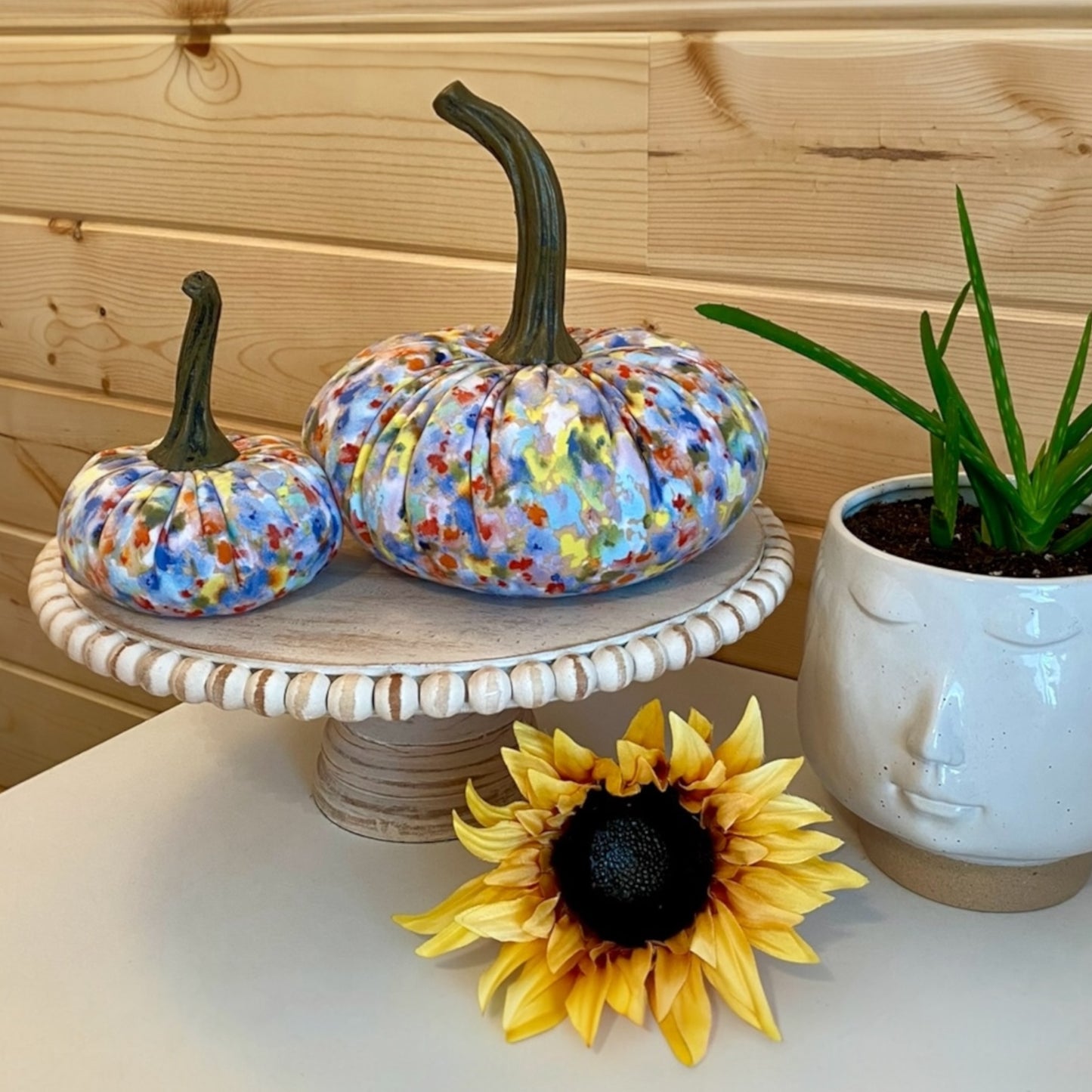 FLORAL PRINT FABRIC PUMPKIN SET of 3 - MAY FLOWERS