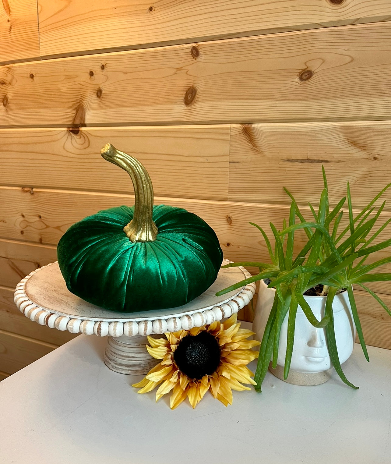 VELVET PUMPKIN SET of 3 - EMERALD GREEN