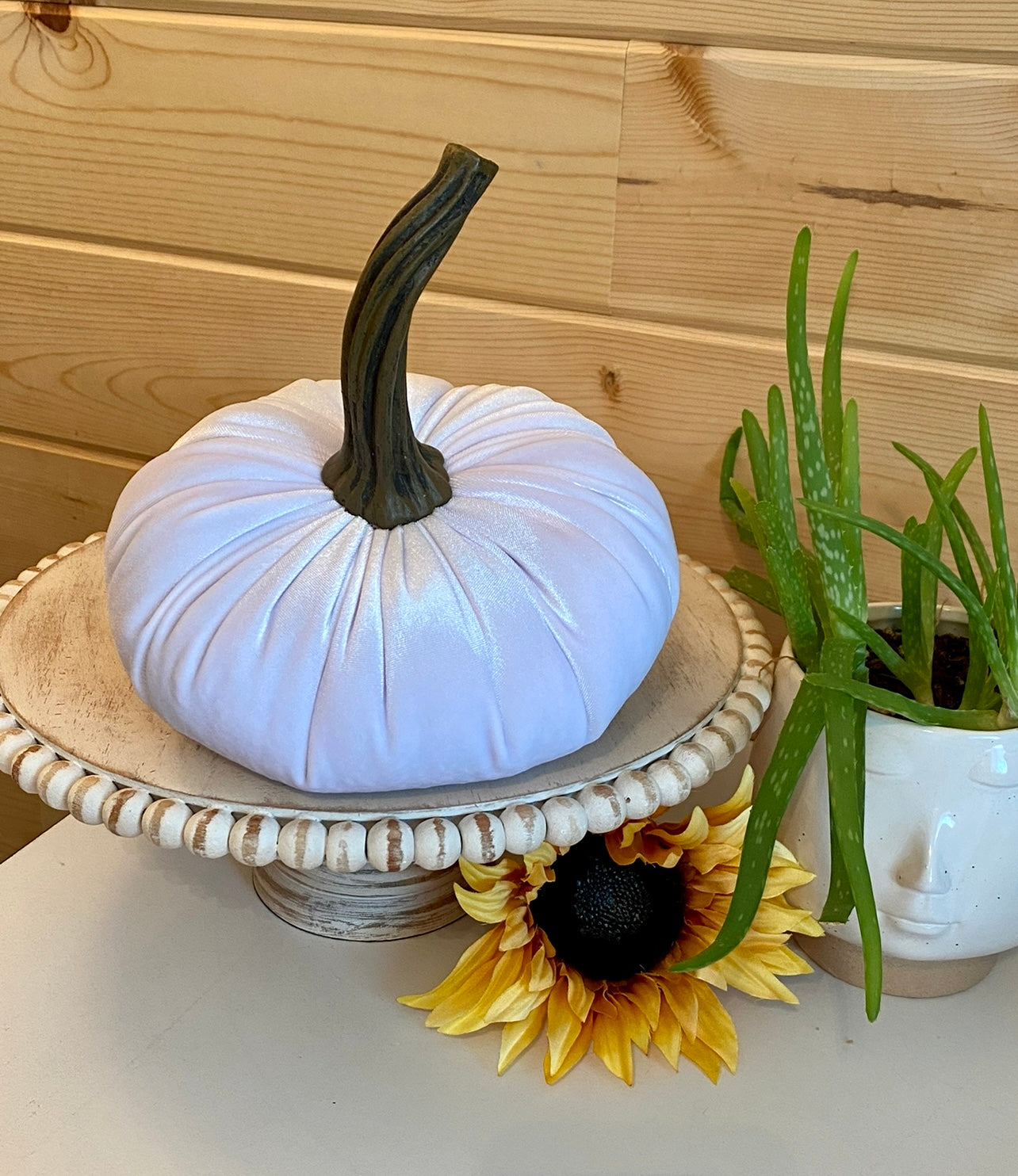 PUMPKINS SET of 3 VELVET - WHITE