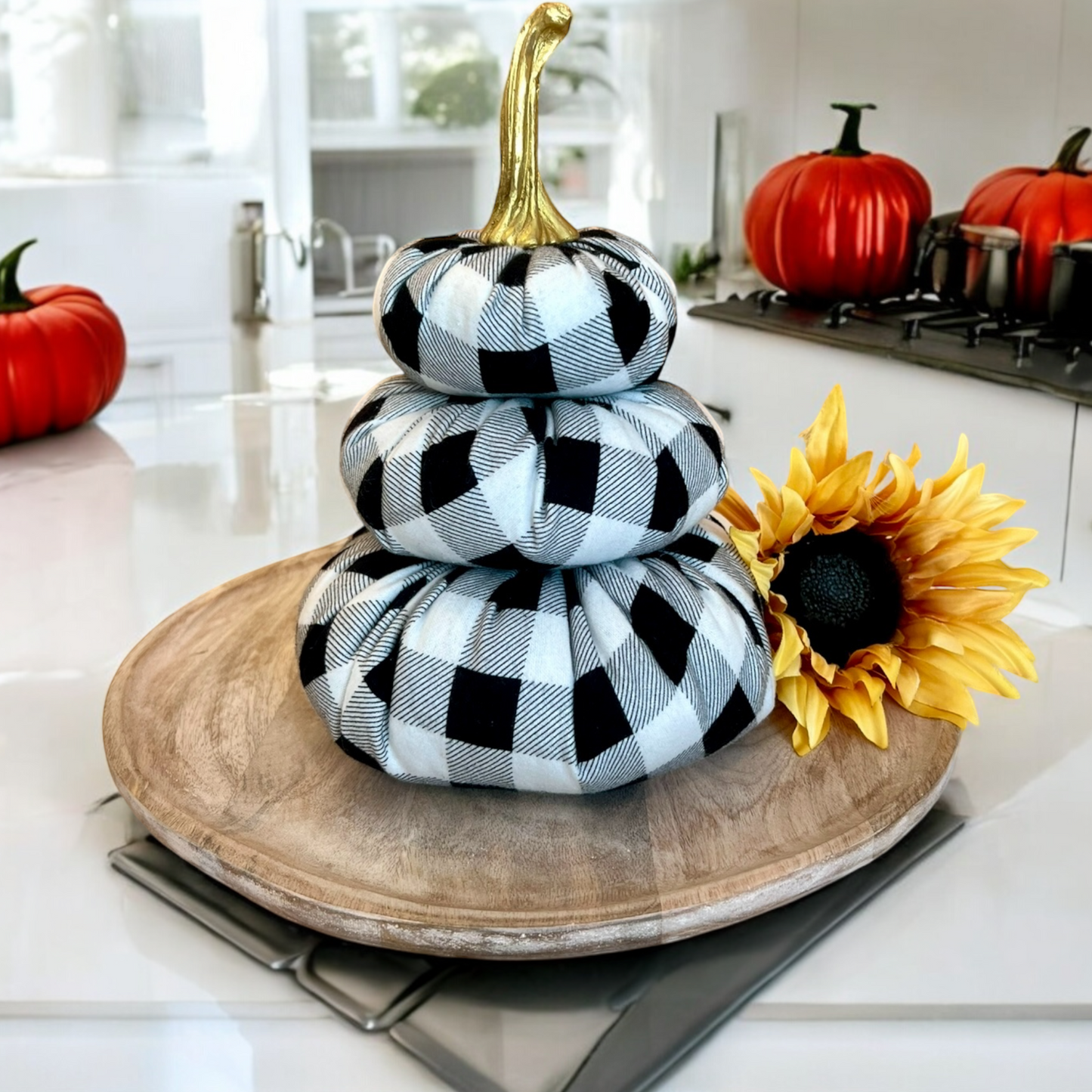 Tiered Pumpkin Stack - Black and White Buffalo Check Flannel