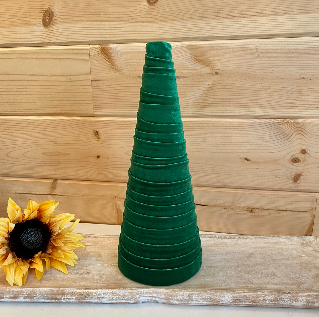 Decorative CONE Trees EMERALD GREEN VELVET Set of 3