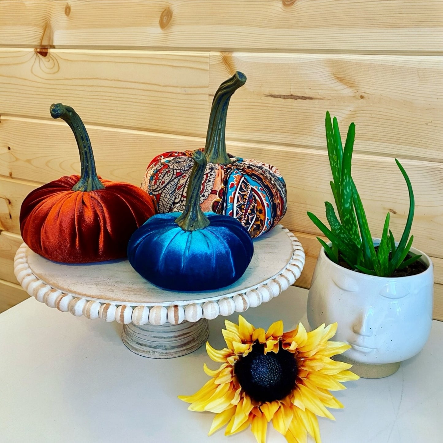 VELVET PUMPKIN SET of 3 - TEAL VELVET