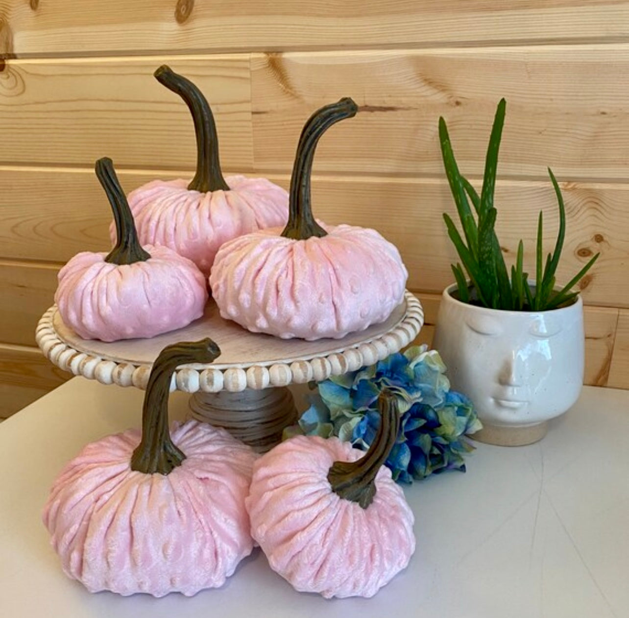 HANDMADE PUMPKIN SET of 3 NUBBY MINK VELVET - PINK