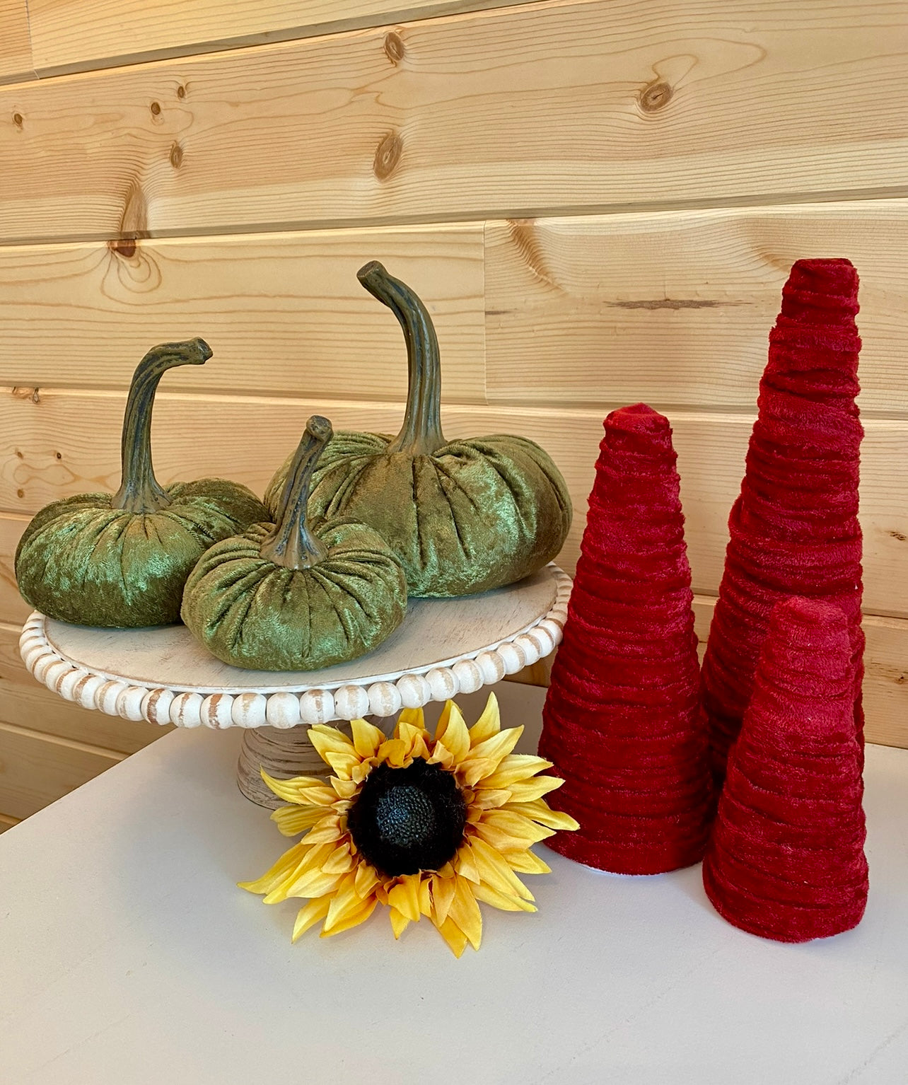 PUMPKIN SET of 3 CRUSHED VELVET - MARTINI OLIVE