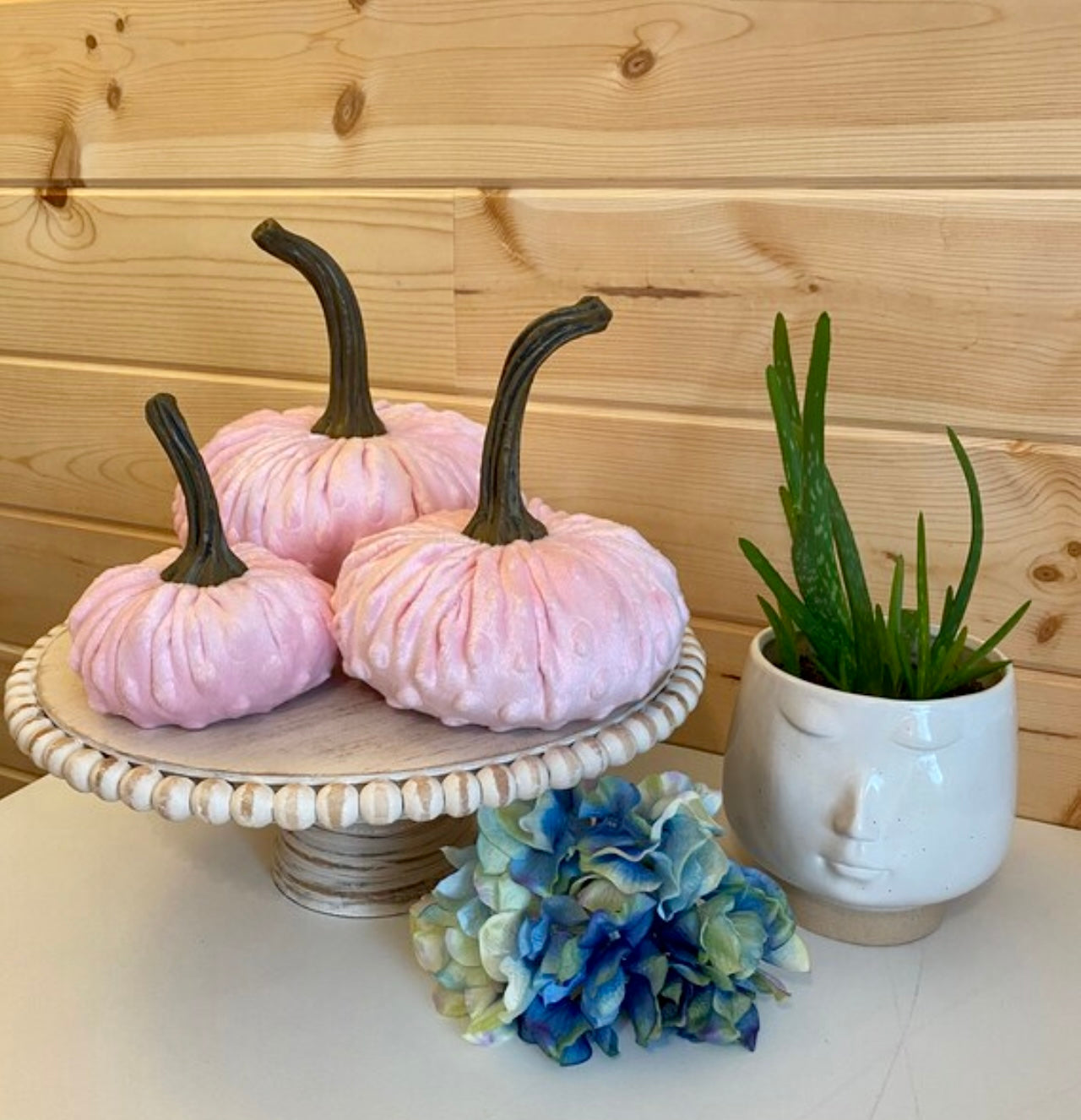 HANDMADE PUMPKIN SET of 3 NUBBY MINK VELVET - PINK