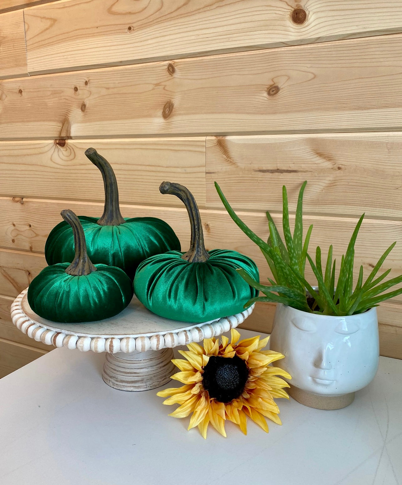 VELVET PUMPKIN SET of 3 - EMERALD GREEN