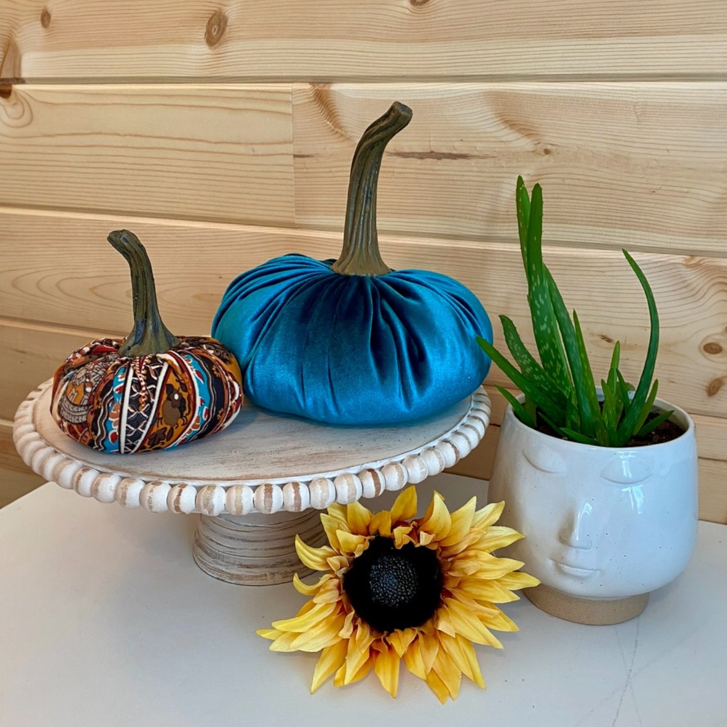 VELVET PUMPKIN SET of 3 - TEAL VELVET