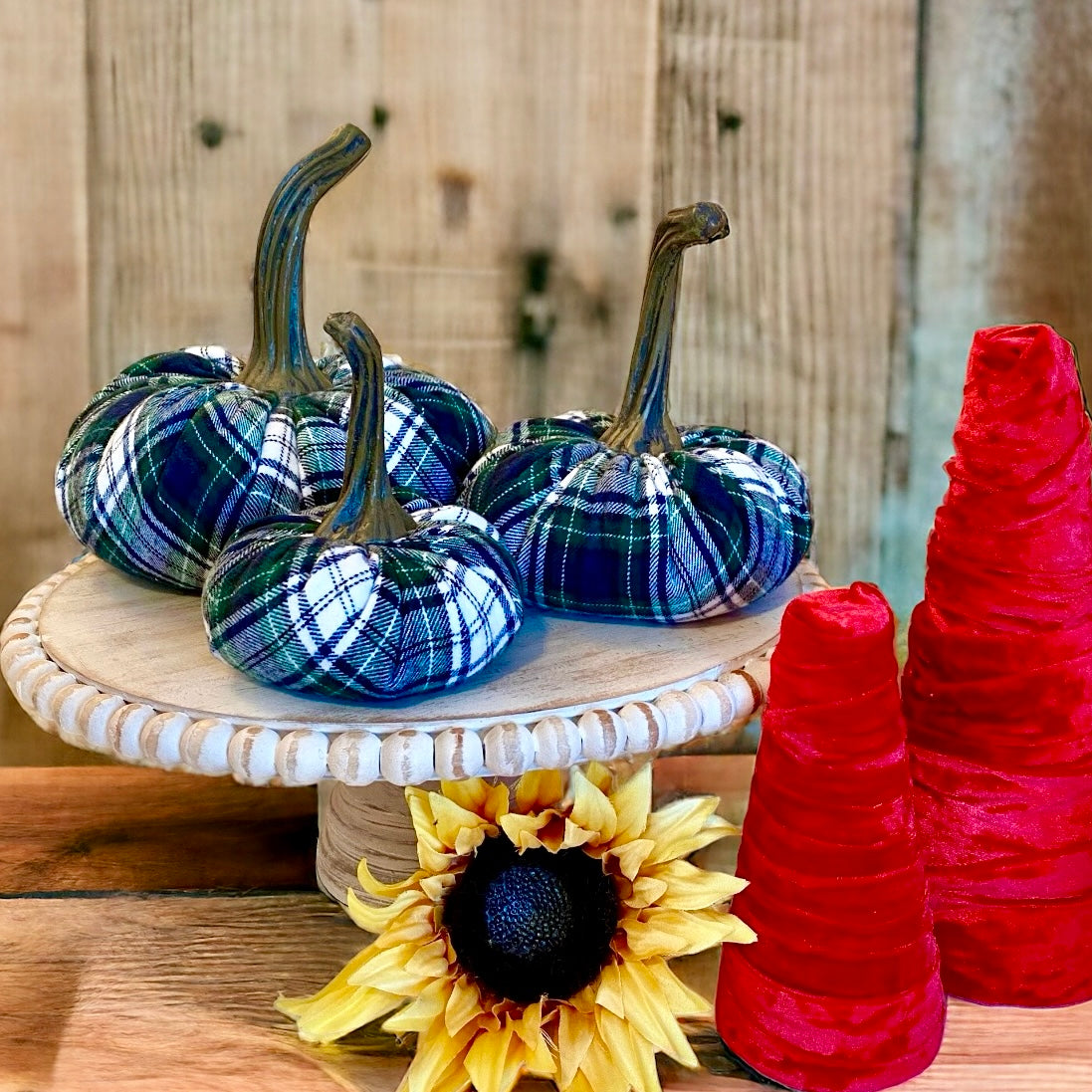 FLANNEL PUMPKIN SET of 3 - TARTAN PLAID FLANNEL