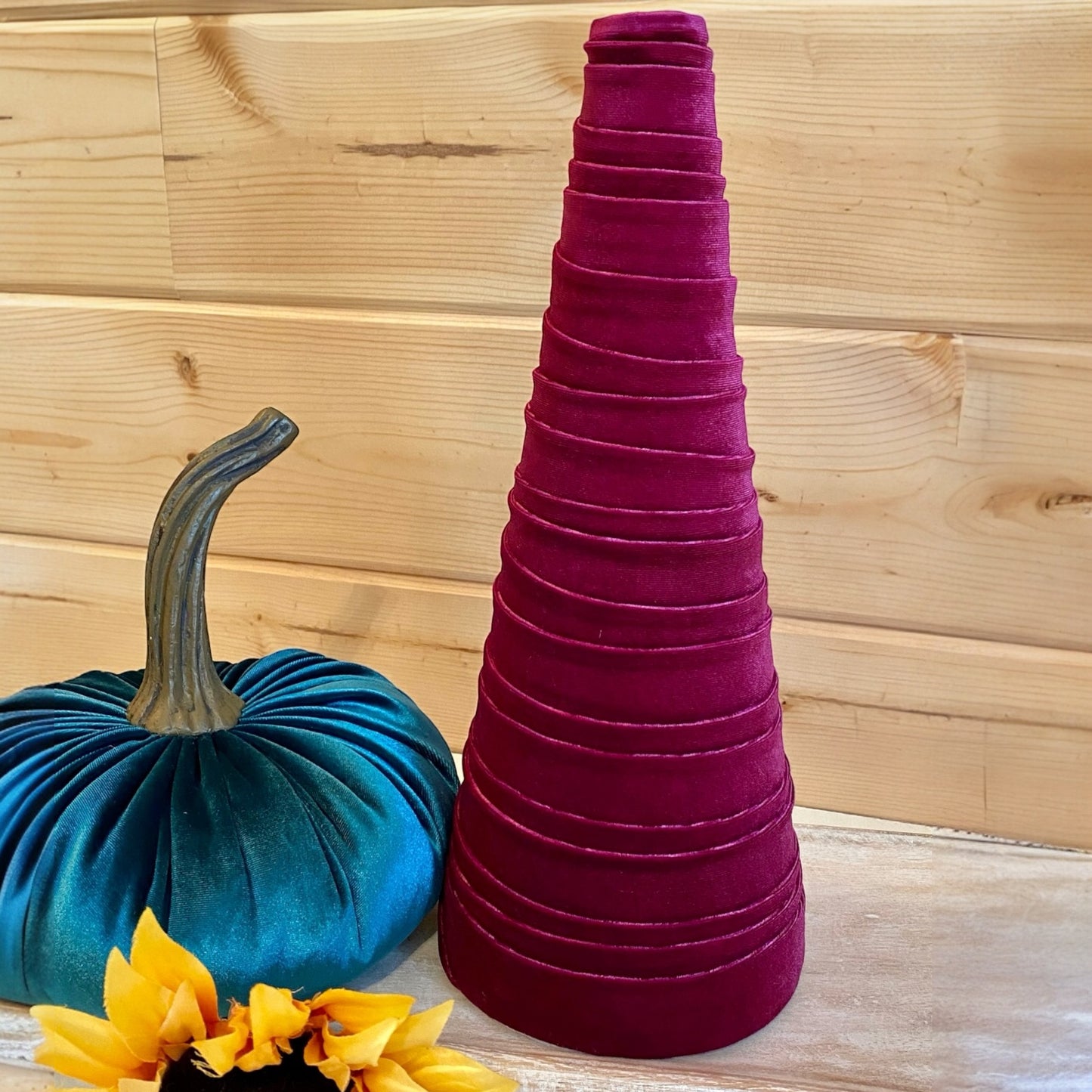 Magenta Velvet Cones Set of 4 Handcrafted Gift Set for Hostess Rustic Home Decor Modern Farmhouse Decor Wedding Centerpiece Shabby Chic Décor