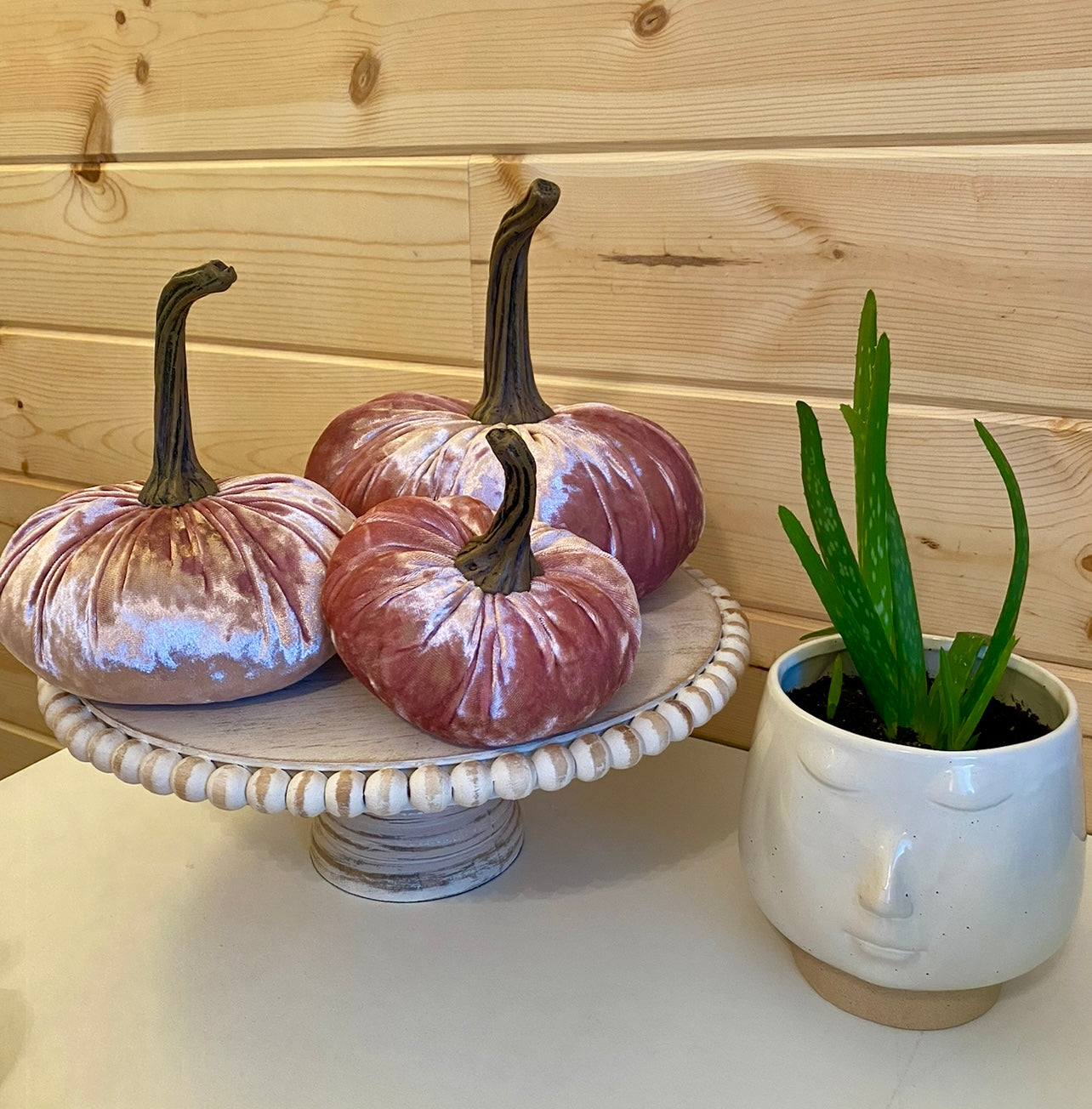 LARGE VELVET PUMPKIN - PINK CHAMPAGNE