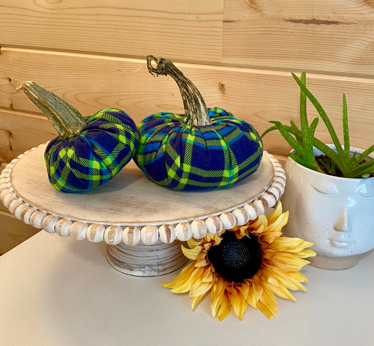 LARGE FLANNEL PUMPKIN - NAVY and GREEN TARTAN PLAID