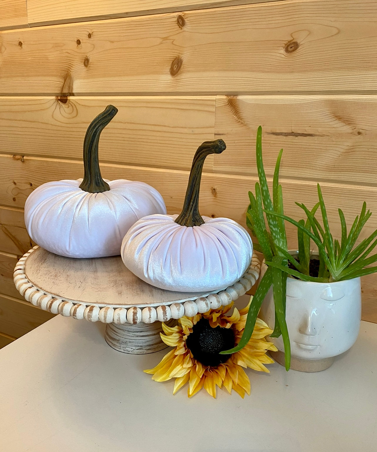 PUMPKINS SET of 3 VELVET - WHITE