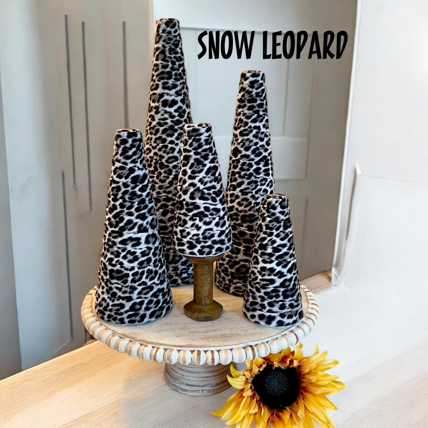 SNOW LEOPARD Print Fabric Decorative CONE Tree Wedding Centerpieces Spring Home Decor Holiday Gift Set of 5