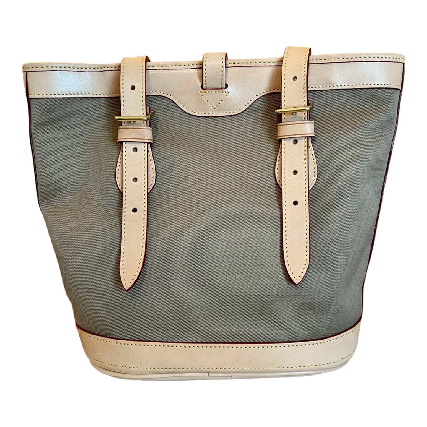 Dooney & Bourke Vintage Cabriolet Taupe Canvas & Florentine Leather Bucket Tote Shoulder Bag Made in the USA