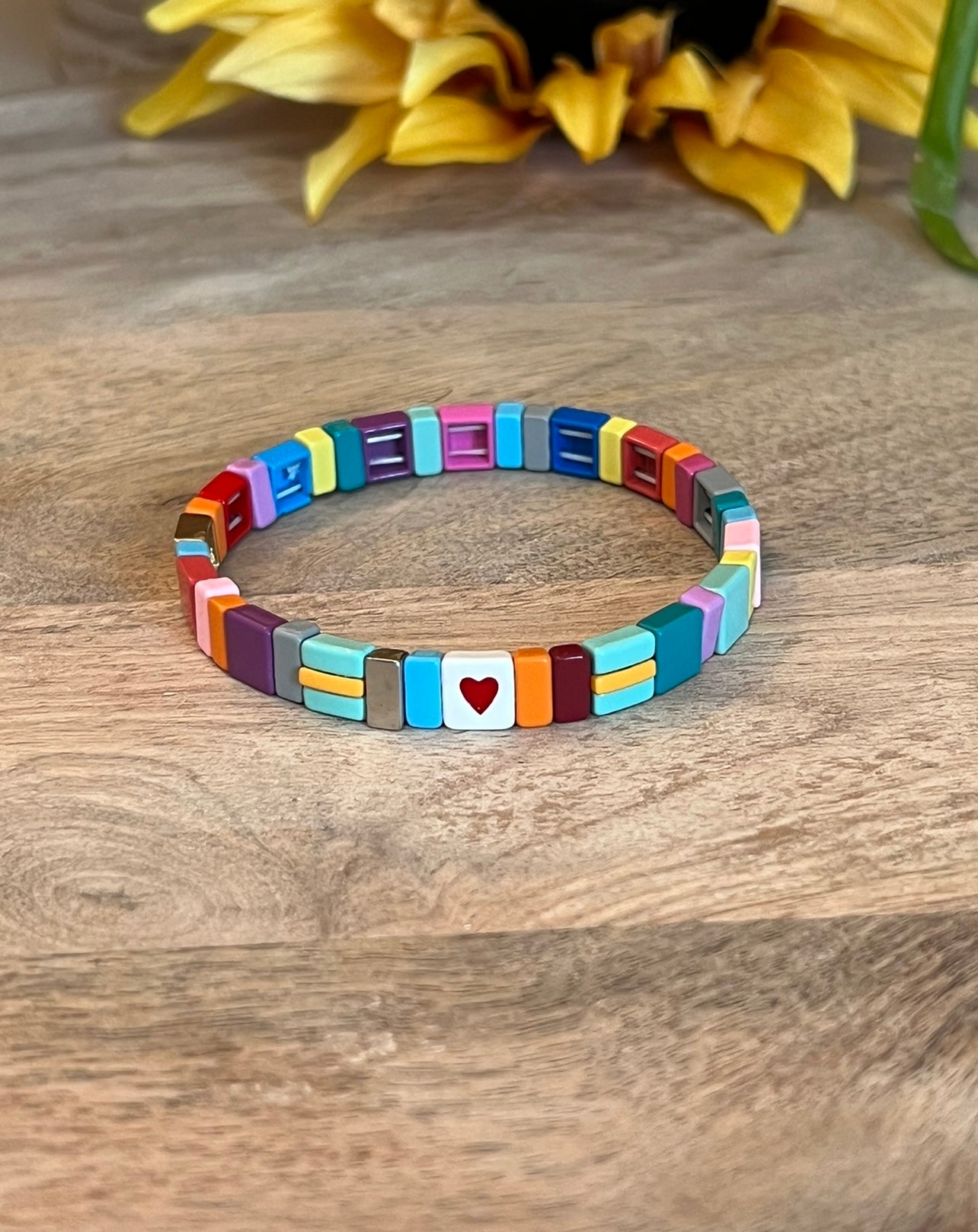 Bracelet Gift Set Stretch Bracelets MOMMY & ME Heart Rainbow Enamel Ceramic Bracelet One for Mom Heart Bracelet One for Child Heart Bracelet