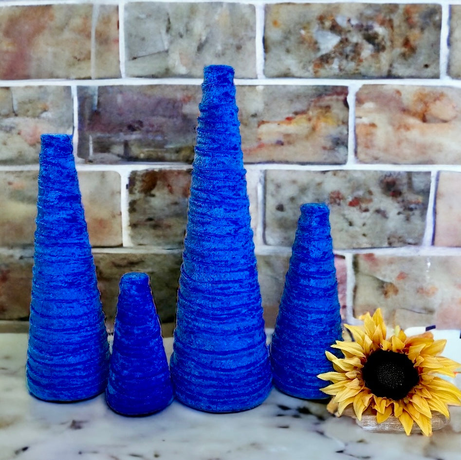 Decorative CONE Trees BLUE CRUSH VELVET Tree Sets of 4