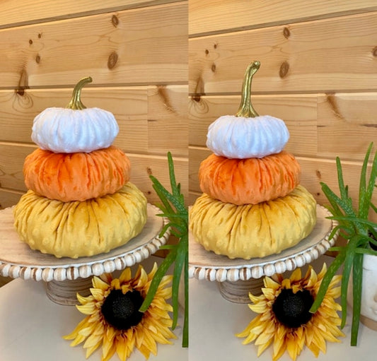 Tiered Pumpkin Stack - Candy Corn Nubby Mink Velvet