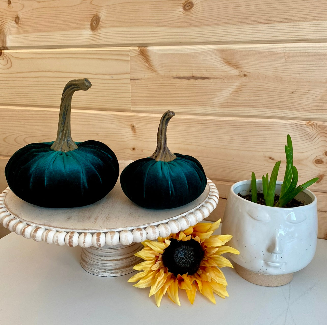 VELVET PUMPKIN SET of 3 - HUNTER GREEN