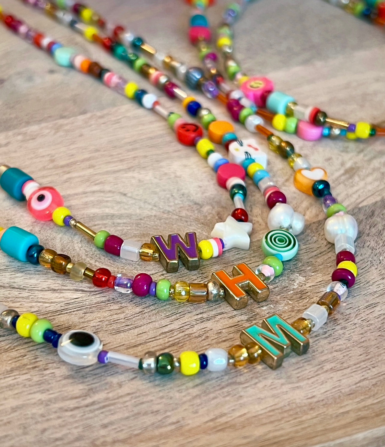 Necklaces Handcrafted Personalized Multi Colored Glass Polymer Clay Beads Enamel Initial Pendant Gift Set INITIALLY YOU Layered Necklaces