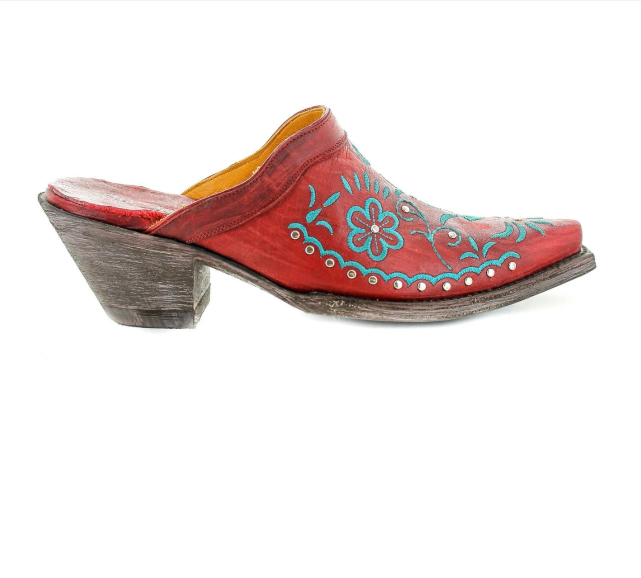 OLD GRING AMBER ML3105-1 RED TURQUOISE FLORAL EMBROIDERED LEATHER MULES