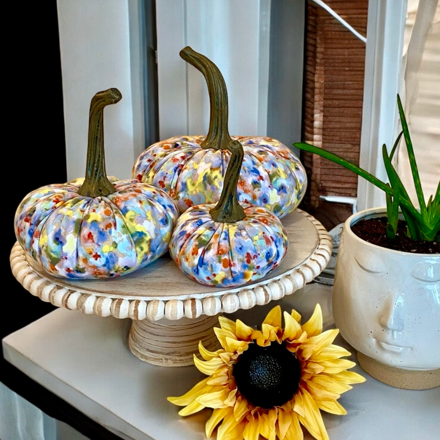 FLORAL PRINT FABRIC PUMPKIN SET of 3 - MAY FLOWERS