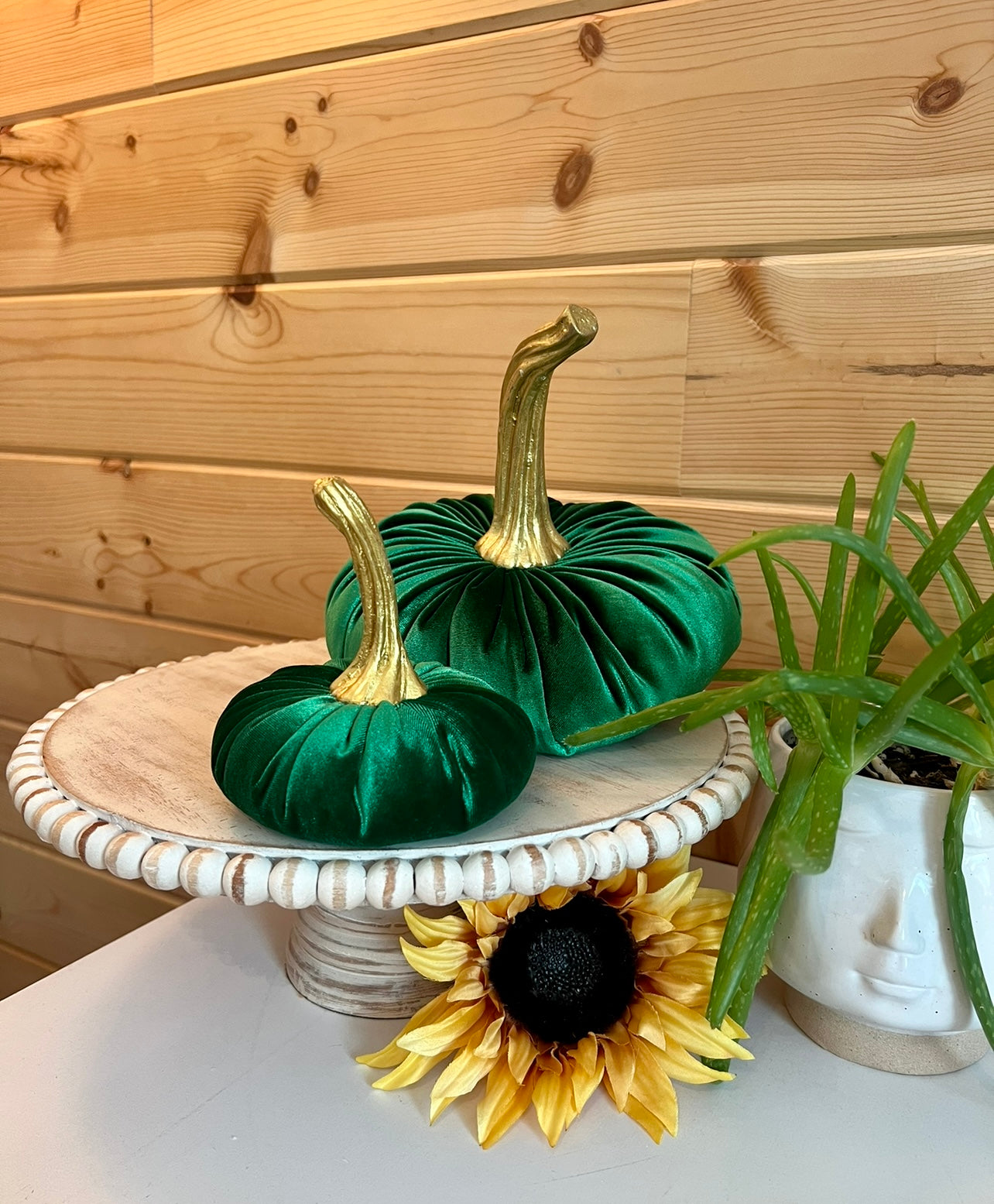 VELVET PUMPKIN SET of 3 - EMERALD GREEN