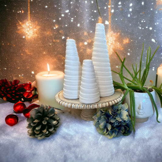 Decorative CONE Trees WHITE VELVET Set of 3