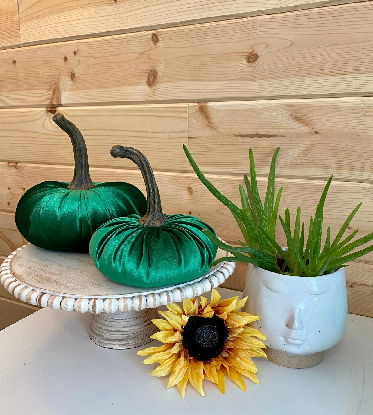 VELVET PUMPKIN SET of 3 - EMERALD GREEN