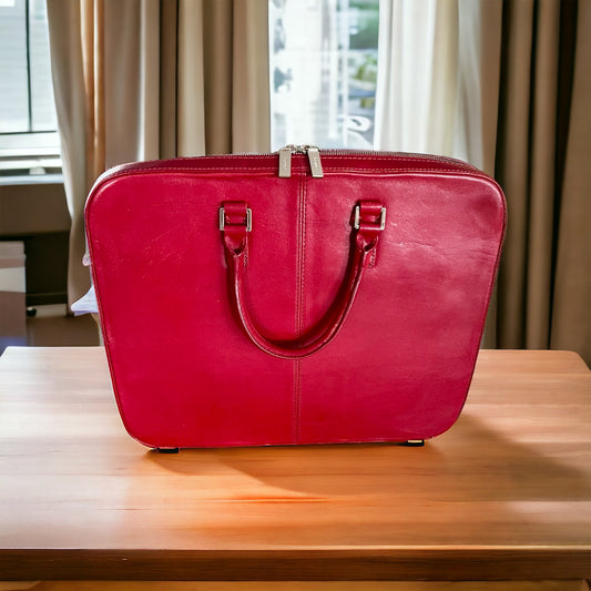 HOBO International Briefcase Red Leather Zip Around Detachable Strap RARE Find