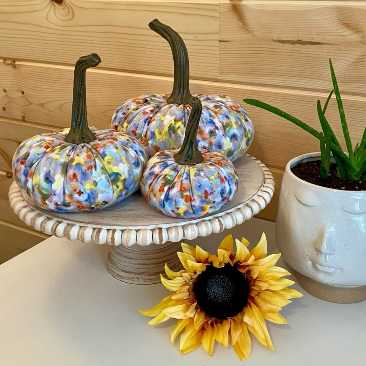 FLORAL PRINT FABRIC PUMPKIN SET of 3 - MAY FLOWERS