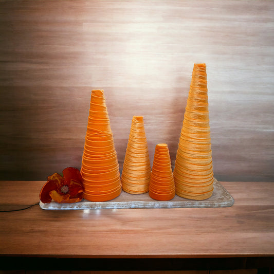 Velvet Cone Set of 4 Orange Modern Mantle Decor Entryway Decor Rustic Home Decor Cottage Home Chic Home Staging Accessory Host Gift Set