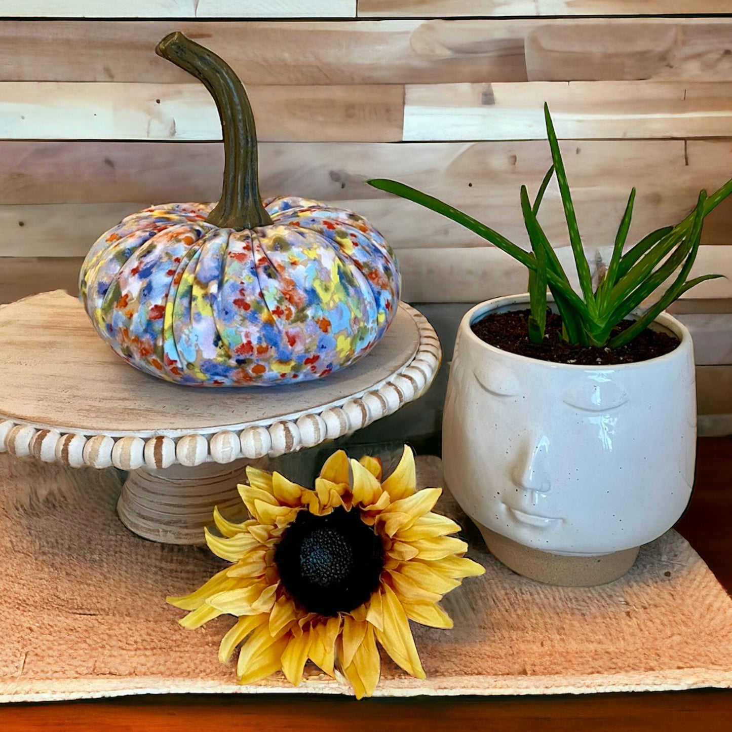 FLORAL PRINT FABRIC PUMPKIN SET of 3 - MAY FLOWERS