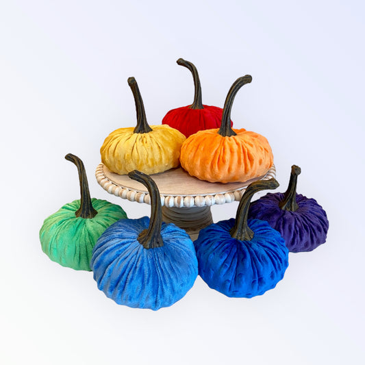 LARGE NUBBY MINK VELVET PUMPKINS - RAINBOW SET of 7