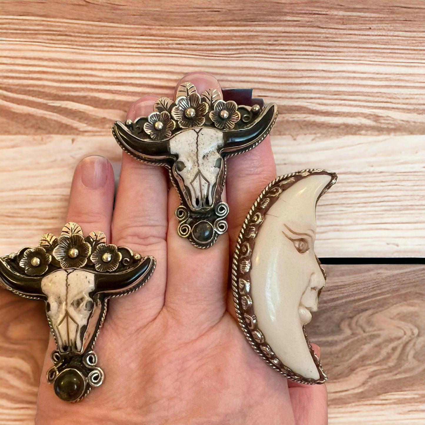 NEW! Hand Carved Water Buffalo Bone Statement RINGS Adjustable Shank Wear on any Finger Statement Rings