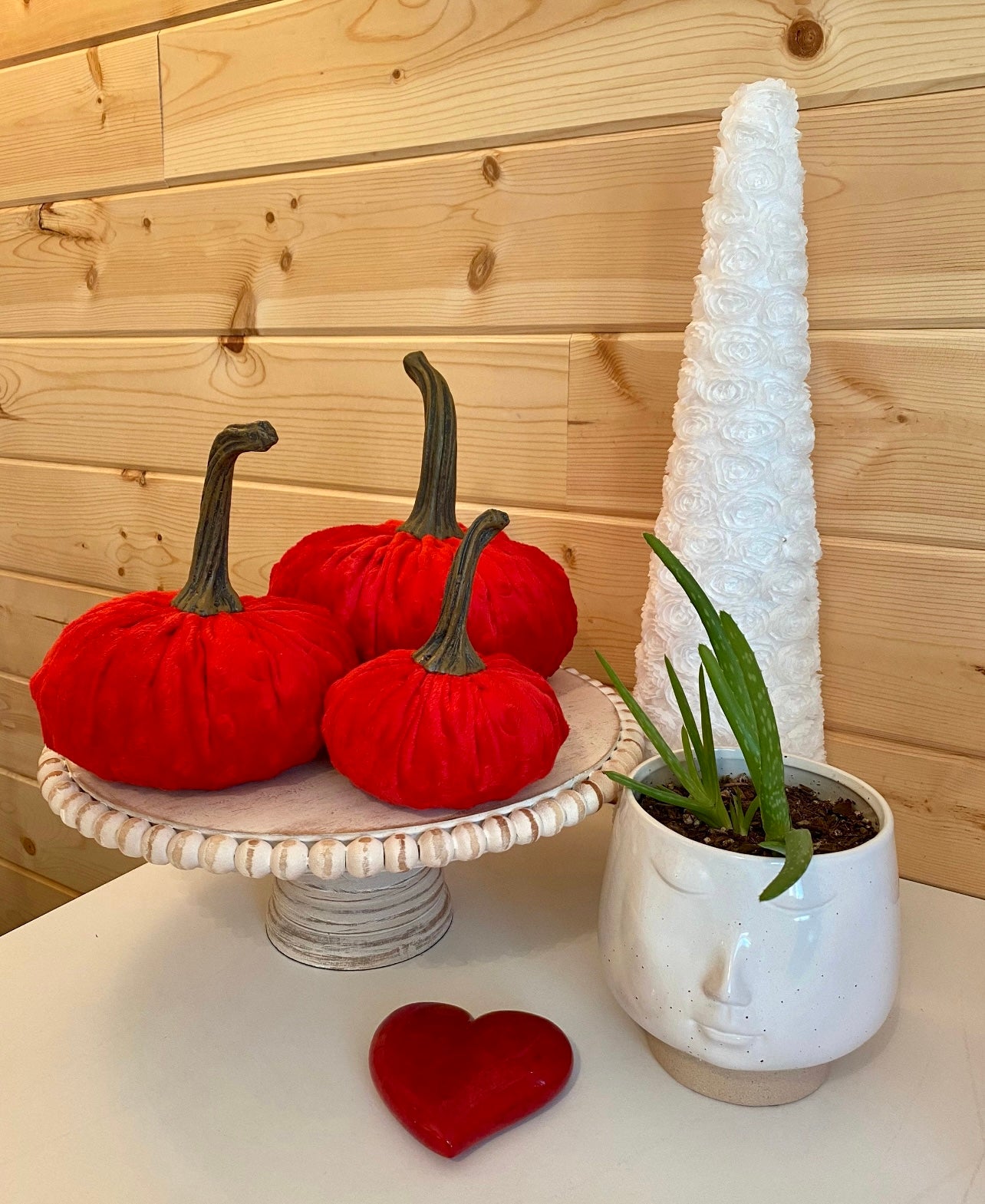 PUMPKIN SET of 3 NUBBY MINK VELVET - RED