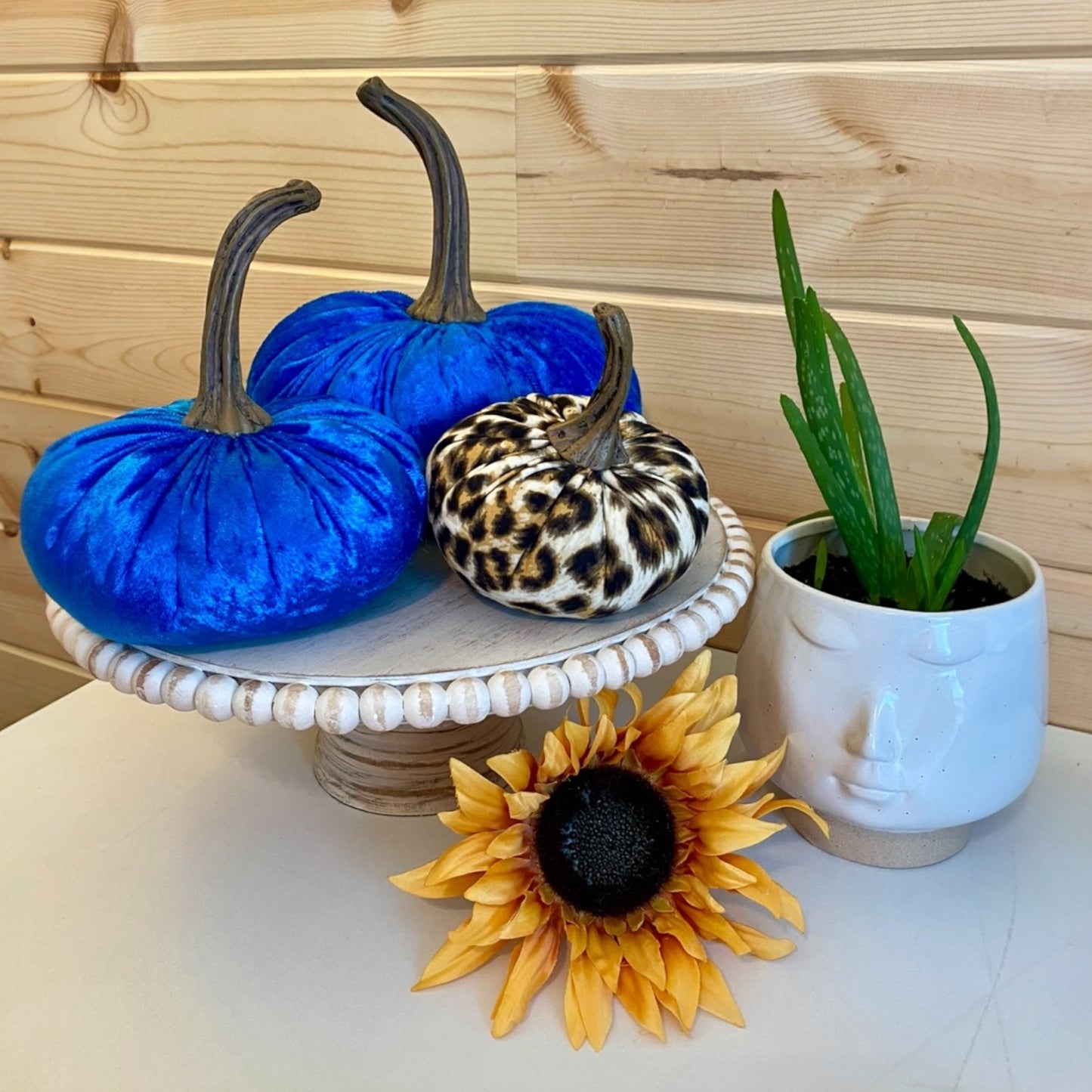 LARGE CRUSHED VELVET PUMPKIN - BLUE CRUSH