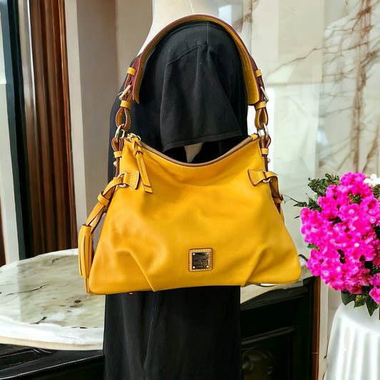 ‼️SOLD‼️ Dooney & Bourke Florentine Leather Mustard Hobo Shoulder Bag NWOT Gold Hardware