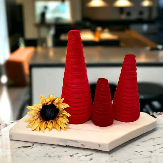 Decorative CONE Trees CANDY CANE RED VELVET Set of 3