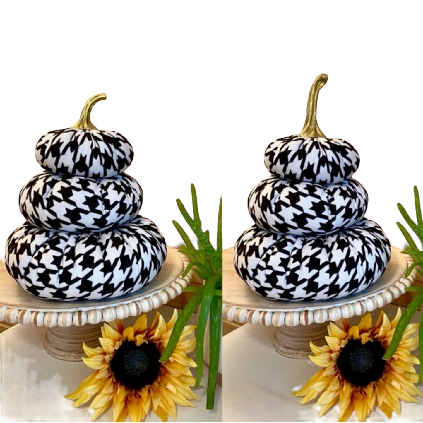 Tiered Pumpkin Stack - Houndstooth Print Black and White