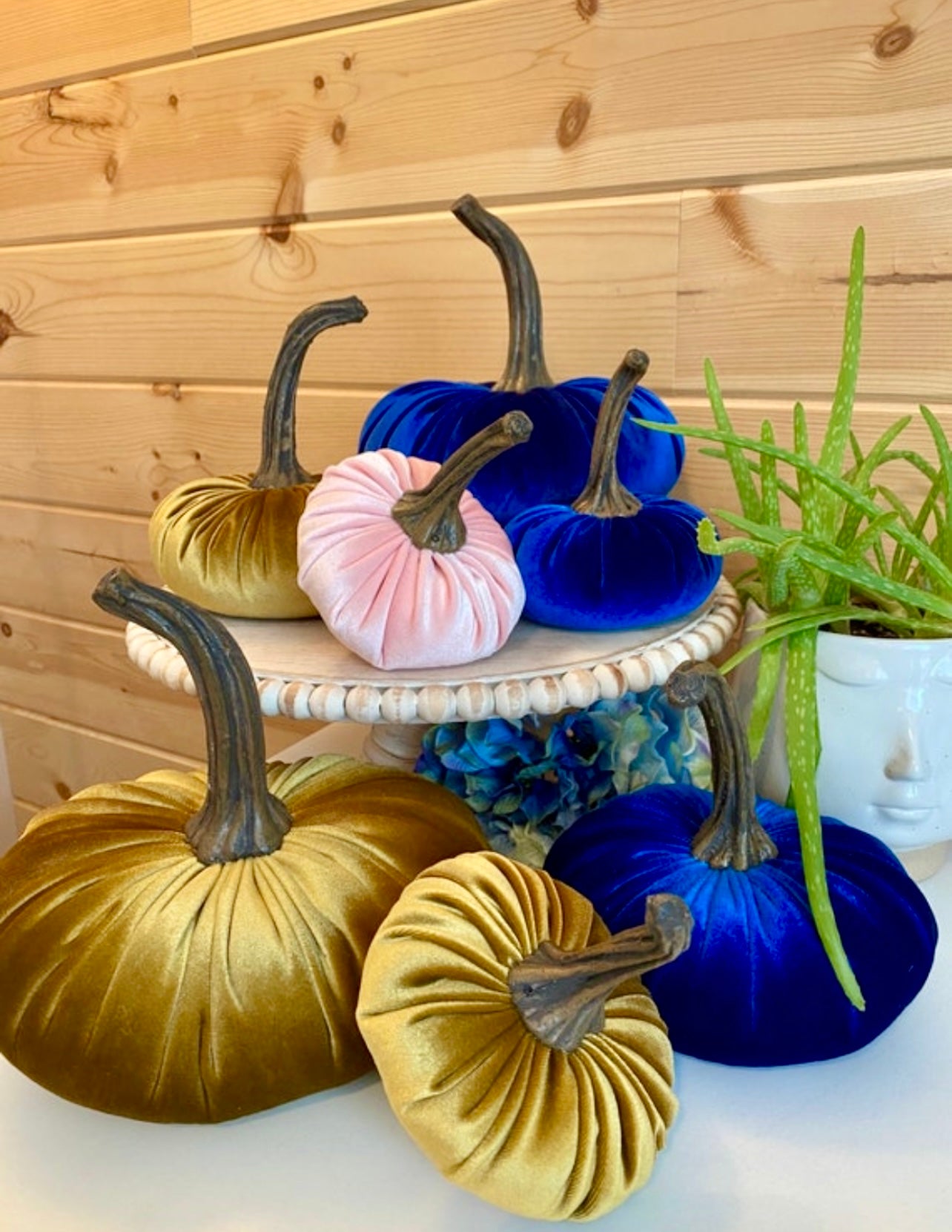 LARGE VELVET PUMPKIN - ROYAL BLUE