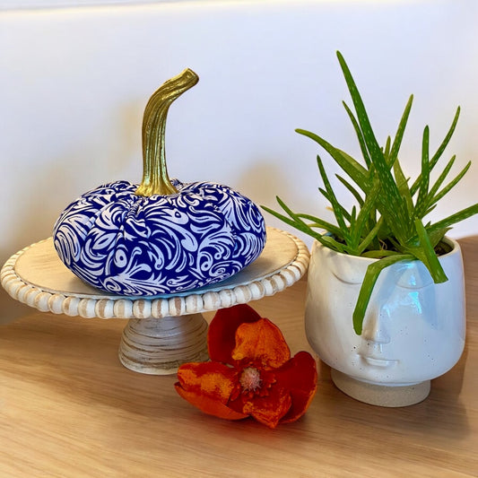 EXTRA LARGE BLUE and WHITE PRINT PUMPKIN - ELLA VINE INDIGO BLUE