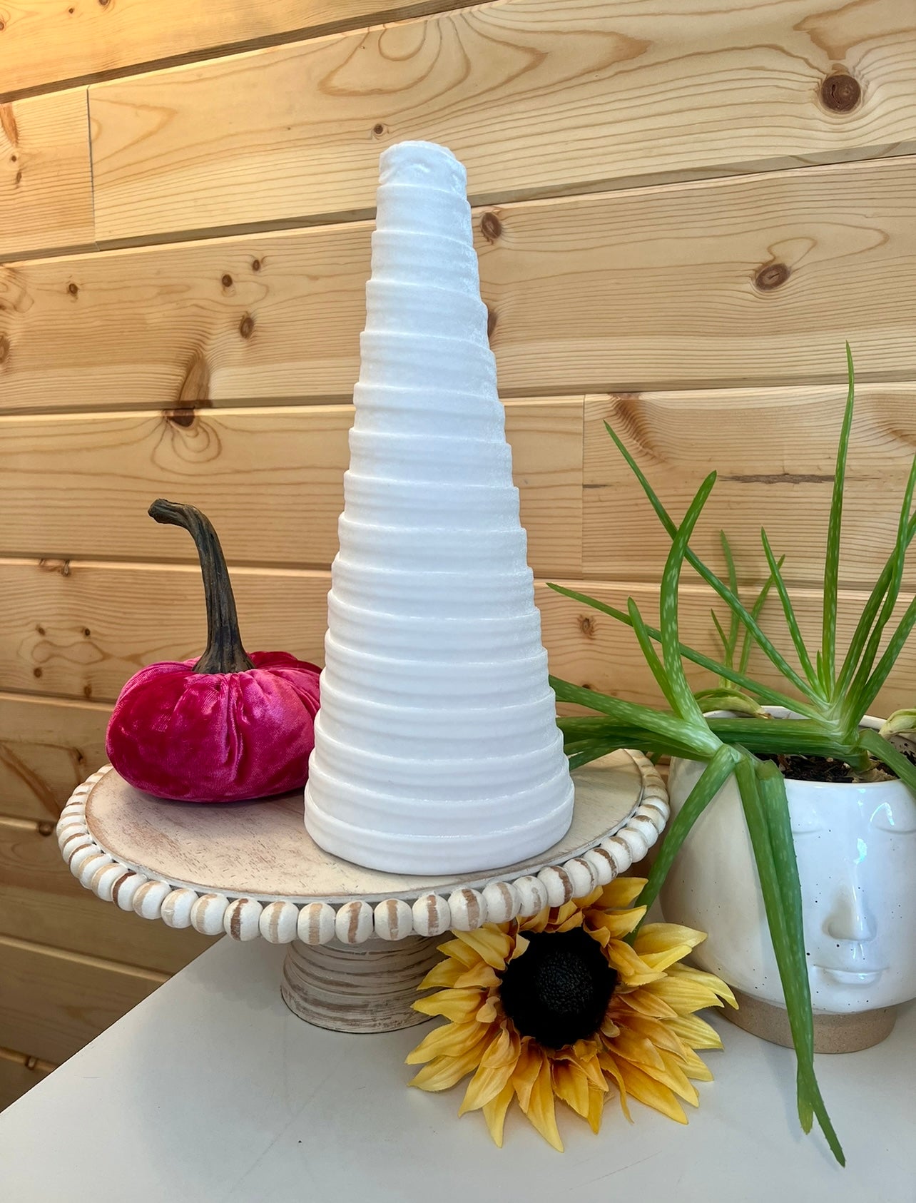 Decorative CONE Trees WHITE VELVET Luxe Velvet Tree Set of 4