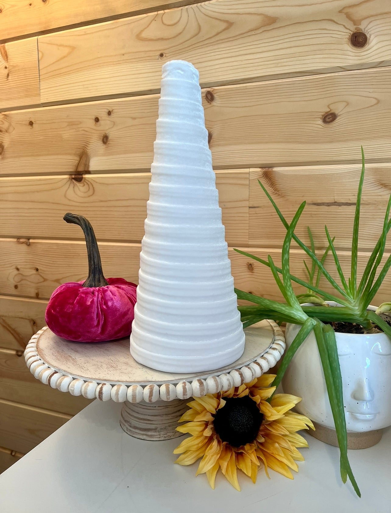 Decorative CONE Trees WHITE VELVET Luxe Glam Decor Set of 5