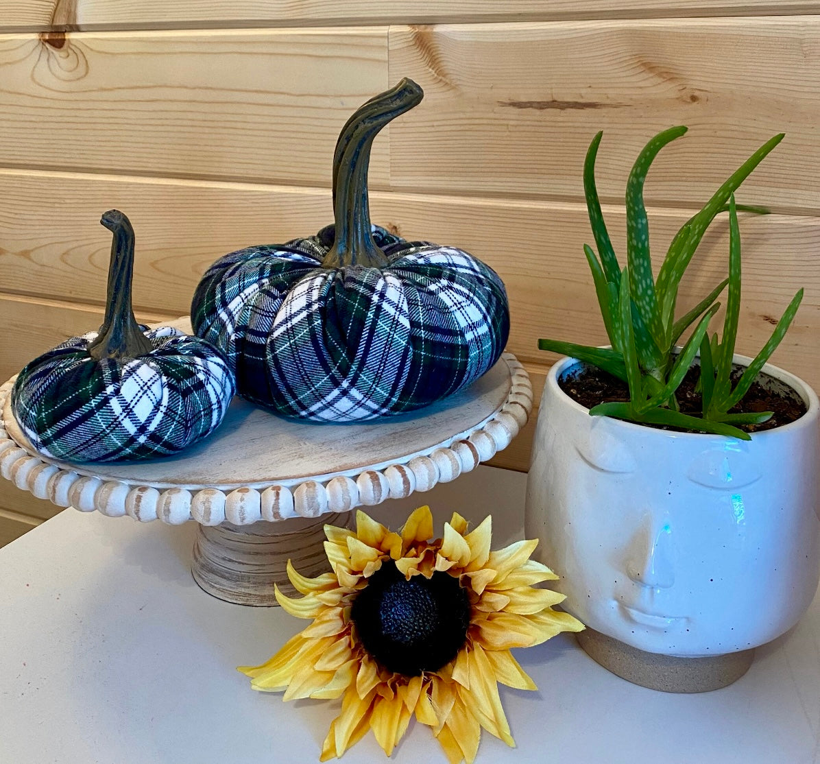 FLANNEL PUMPKIN SET of 3 - TARTAN PLAID FLANNEL