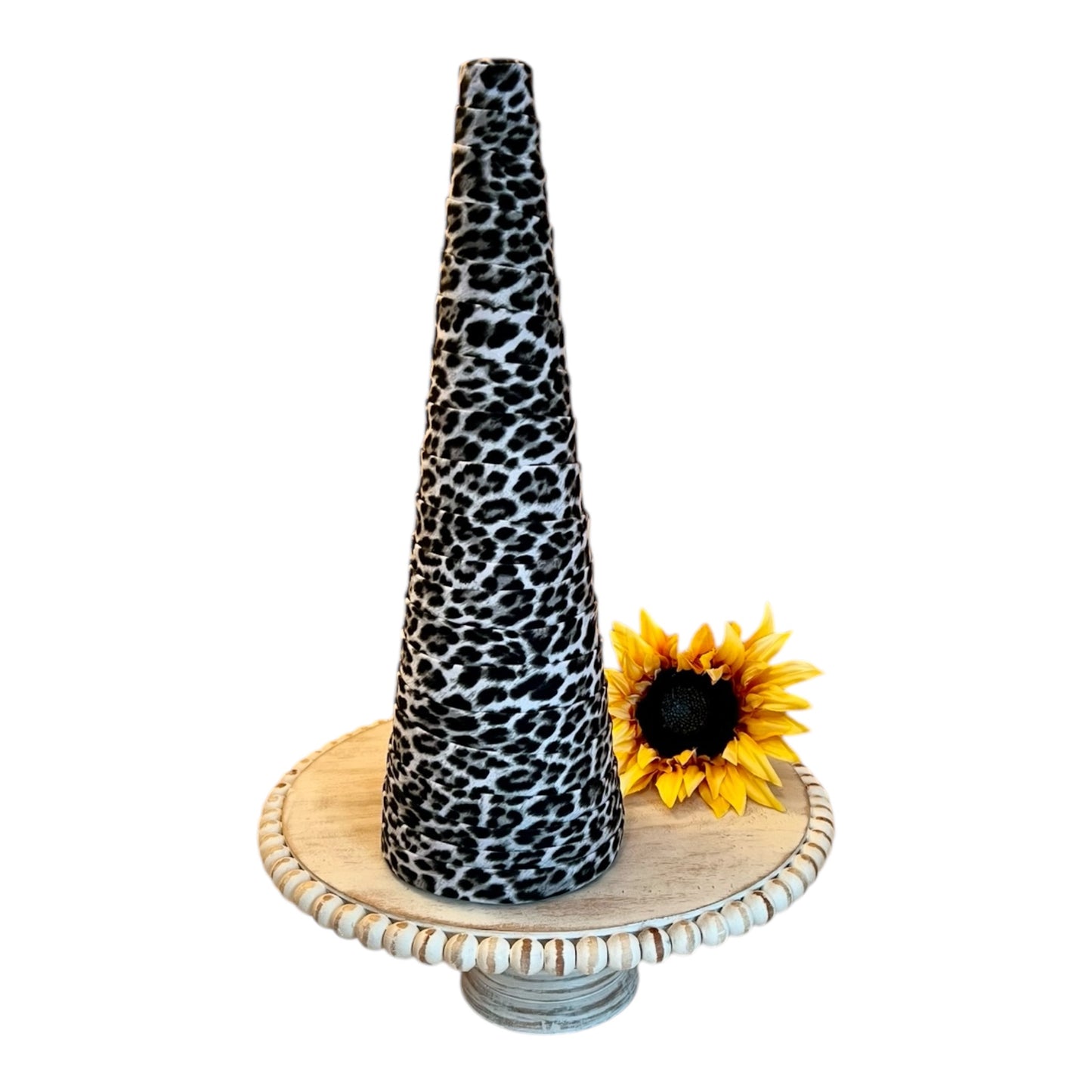 SNOW LEOPARD Print Fabric Decorative CONE Tree Wedding Centerpieces Spring Home Decor Holiday Gift Set of 5