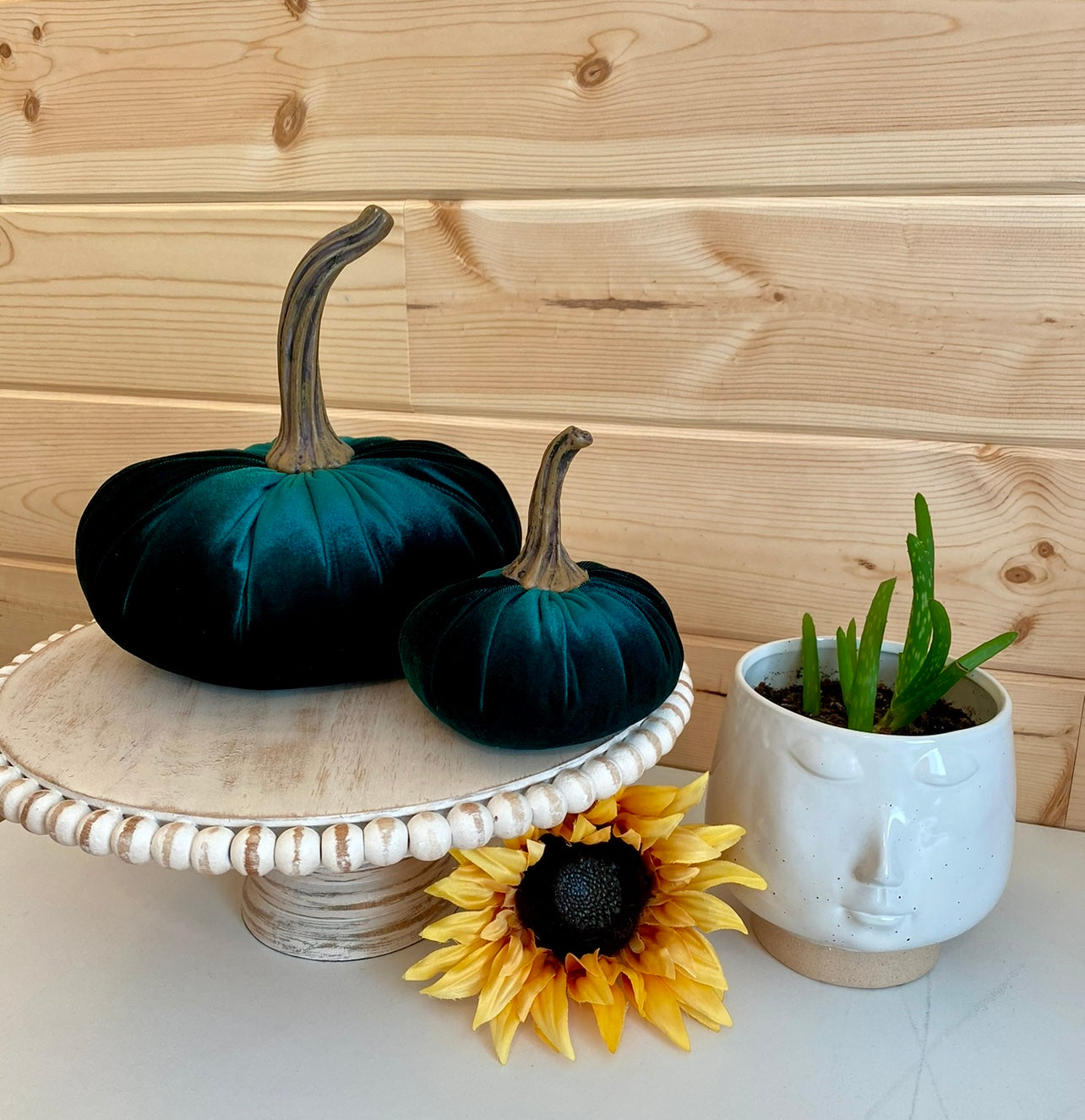 VELVET PUMPKIN SET of 3 - HUNTER GREEN