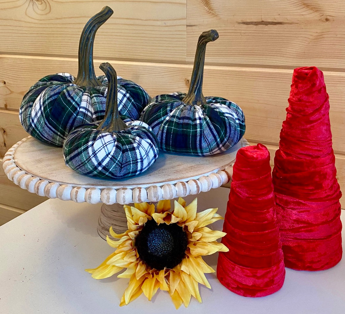 FLANNEL PUMPKIN SET of 3 - TARTAN PLAID FLANNEL